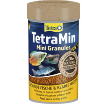 Logo Tetra, krmivo TetraMin Mini Granules, prírodné zložky, bez konzervantov a farbív, pre zdravé ryby a čistú vodu.