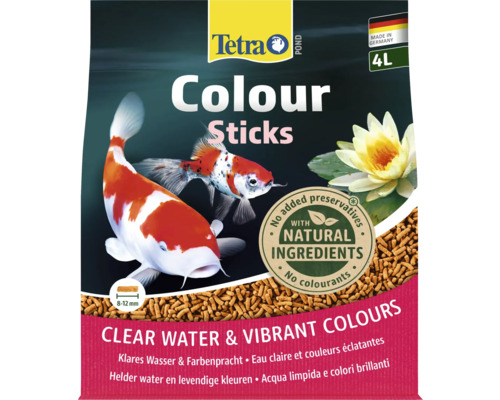 Tetra Pond Colour Sticks, krmivo pre jazierkové ryby pre intenzívne farby a čistú vodu, 4 litre, 8 až 12 milimetrov, bez konzervačných látok, Tetra Logo.