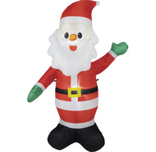 Nafukovací Santa Claus v červenej a bielej farbe so zelenými rukavicami, mávajúci, vianočná dekorácia na vonkajšie použitie.