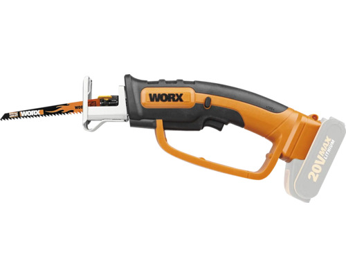 Akumulátorová chvostová píla Worx 20 Volt s pílovým listom a lítiovým akumulátorom.
