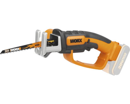 Aku šabľová píla Worx 20 Volt s pílovým listom na drevo, oranžovo-čierna.