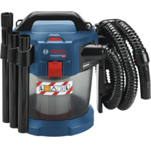 Akumulátorový vysávač na mokré a suché vysávanie Bosch Professional GAS 18 Volt-10 L so sacími trubicami a ohybnou hadicou.