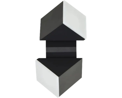 Moderné nástenné svietidlo s geometrickým dizajnom kocky, čierna a biela farba, svetlo smerujúce hore a dole.