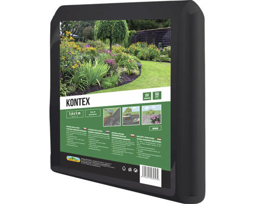 Kontex netkaná textília proti burine z polypropylénu, 1,6 krát 5 metrov, UV stabilizovaná, 50 gramov na meter štvorcový.