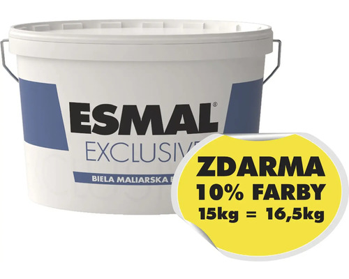 Biela maliarska farba Esmal Exclusive v 15 kilogramovom vedre plus 10 percent obsahu zadarmo.