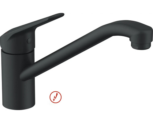 Páková kuchynská batéria v čiernej matnej farbe, vhodná pre nízkotlakové ohrievače.