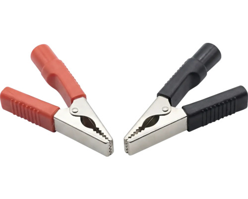 Krokosvorky v červenej a čiernej farbe z kovu s izolovanými rukoväťami pre elektrické spoje.