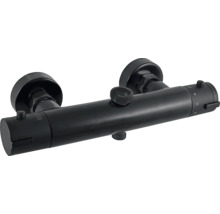 Termostatická sprchová batéria v matnom čiernom kove, nástenná montáž, s poistkou na 38 stupňov.