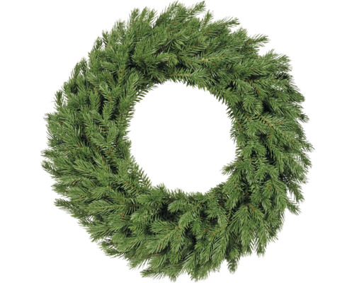 Jedľový veniec zo zelených vetiev, okrúhly a hustý, nezdobený adventný veniec.