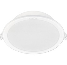 Okrúhle biele vstavané LED svietidlo Philips s plochým difúzorom a Philips Logo.