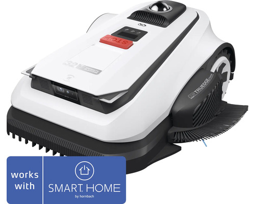 Robotická kosačka s vyžínačom okrajov a kamerovým senzorom, SMART HOME by hornbach Logo.