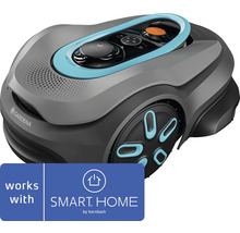 Robotická kosačka v sivej a čiernej farbe, Gardena Logo, kompatibilná so Smart Home by Hornbach.