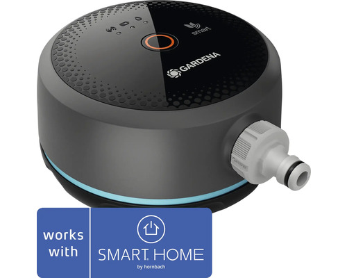 Gardena smart Water Control na riadenie zavlažovania v záhrade s logom Gardena a logom Smart Home by Hornbach.