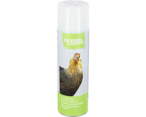 Sprej s kremelinou Kerbl Hobbyfarming pre hydinu v rozprašovači s vyobrazením sliepky a Kerbl Logo.