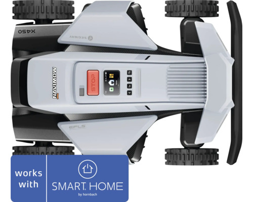 Robotická kosačka Segway Navimow, pohľad zhora, kompatibilná so Smart Home by Hornbach.