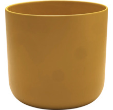 Cylindrický kvetináč v horčicovo žltej farbe s matným povrchom.