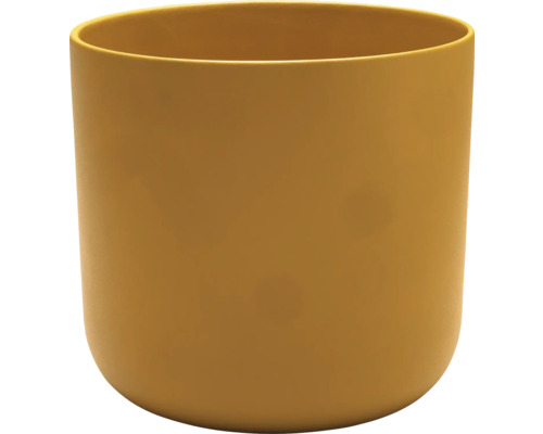 Cylindrický kvetináč v horčicovo žltej farbe s matným povrchom.