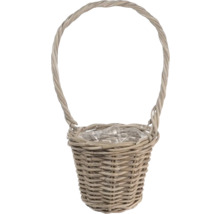 Pletený košík na rastliny z prútia s vysokým ucho a plastovou vložkou.