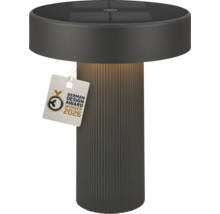 Moderná solárna stolná lampa v antracitovej farbe s drážkovaným podstavcom a ocenením German Design Award Winner 2026.