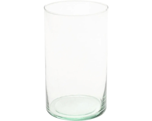 Válcová sklenená váza, priehľadná.