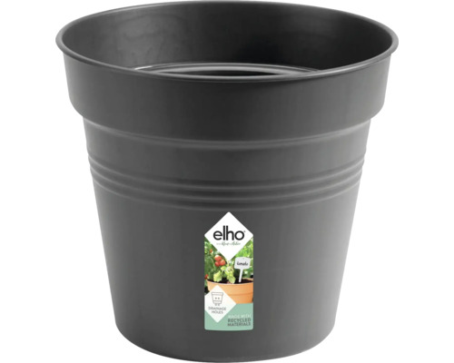 Okrúhly črepník Elho vyrobený z recyklovaného plastu s drenážnymi otvormi do záhrady