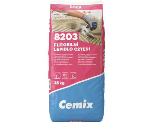 Cemix 8203 Flexibilné lepidlo C2TES1, 25 kilogramov, na balkóny, fasády a veľkoformátovú keramiku.