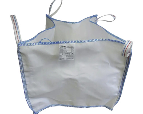 Biely Big Bag vak so štyrmi úchytmi a modrým šitím na sypké materiály.