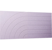 Akustický nástenný panel z plsti s dekoratívnymi oblúkovými a horizontálnymi drážkami vo fialovej farbe.