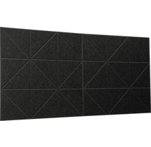 Akustický panel z tmavej plsti s geometrickým vzorom trojuholníkov na nástennú dekoráciu.