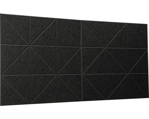 Akustický panel z tmavej plsti s geometrickým vzorom trojuholníkov na nástennú dekoráciu.