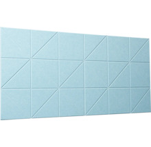 Svetlomodrý akustický nástenný panel s geometrickým trojuholníkovým vzorom z plsti.