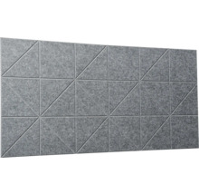 Akustický panel z plsti s geometrickým trojuholníkovým vzorom v sivej farbe pre zvukovú izoláciu.