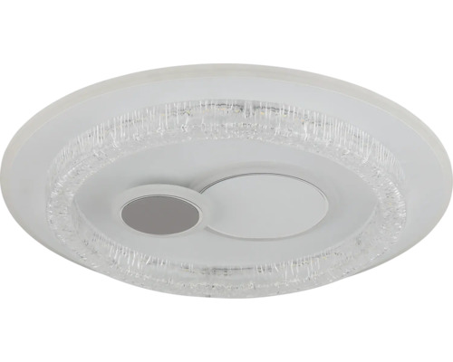 Okrúhle LED stropné svietidlo s kryštálovým efektom a dvoma okrúhlymi prvkami v strede.