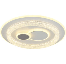 Okrúhle LED stropné svietidlo s krištáľovým efektom a viacerými svetelnými prstencami.