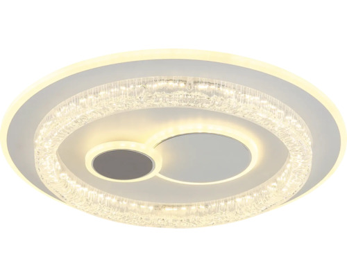 Okrúhle LED stropné svietidlo s krištáľovým efektom a viacerými svetelnými prstencami.