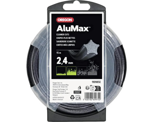 Žacia struna Oregon AluMax s priemerom 2,4 milimetra a dĺžkou 15 metrov, hviezdicový profil pre čisté rezy.