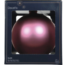 Sklenená vianočná guľa Decoris, priemer 15 centimetrov, vo farbe bobúľ s matným povrchom, v krabici s priezorom.