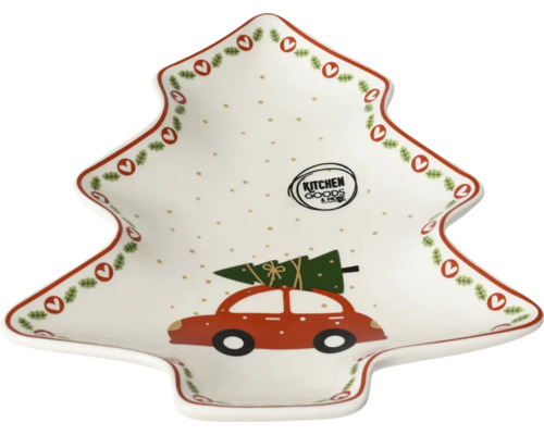 Keramická miska v tvare vianočného stromčeka s motívom červeného auta a stromčeka, Kitchen Goods and More Logo