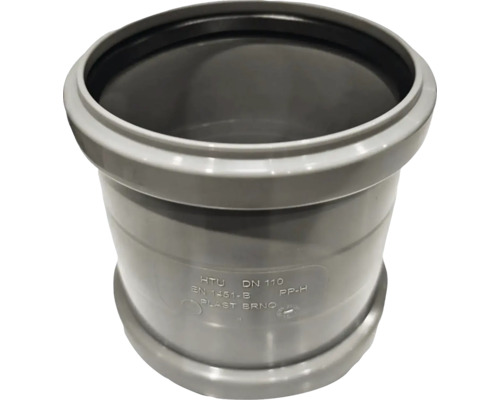 Plastová presuvka pre odpadové potrubia s menovitým priemerom 110 a gumovým tesnením.
