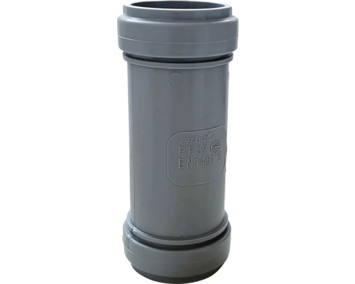 Sivý dvojitý nátrubok Pipelife z polypropylénu, priemer 32 milimetrov, pre odpadové potrubie.