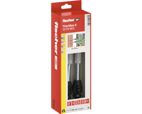 Dištančný montážny systém Fischer TherMax II 12/110 M12 v balení pre tepelne izolované upevnenie, dva kusy, Fischer Logo.