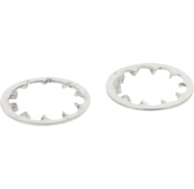 Dve vejárové podložky s vnútorným ozubením z kovu.