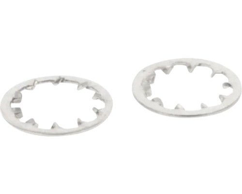 Dve vejárové podložky s vnútorným ozubením z kovu.