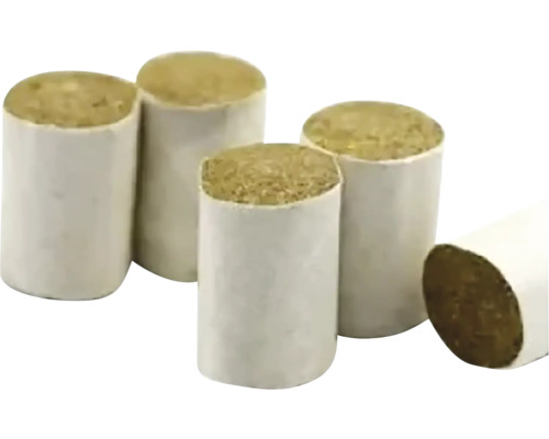 Päť valcových pestovateľských tabliet z vláknitého materiálu v bielom obale na výsev.