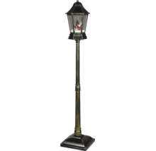 Dekoratívna pouličná lampa v antickom štýle s efektom sneženia, Santa Clausom a vianočným stromčekom.