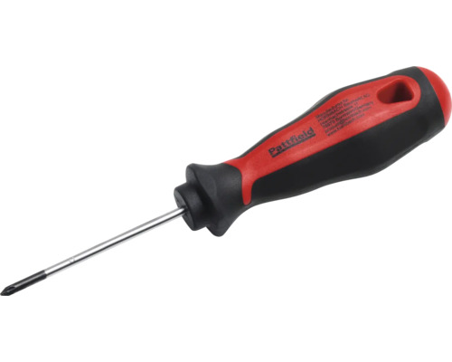 Krížový skrutkovač Pattfield s ergonomickou čierno-červenou rukoväťou a oceľovým driekom.