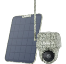 Bezpečnostná kamera Reolink 4K so solárnym panelom s maskovacím vzorom pre vonkajšie použitie.