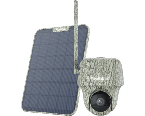 Bezpečnostná kamera Reolink 4K so solárnym panelom s maskovacím vzorom pre vonkajšie použitie.