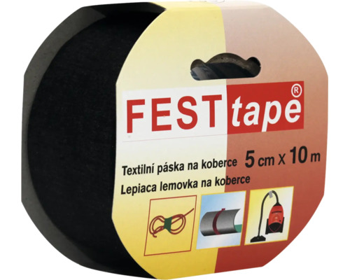 Čierna textilná páska na koberce FEST tape, šírka 5 centimetrov a dĺžka 10 metrov.