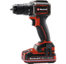 Červený a čierny akumulátorový vŕtací skrutkovač Einhell Professional s bezuhlíkovým motorom a akumulátorom Power X-Change.